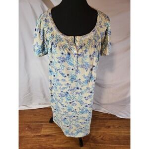 ARIA Collection Ladies Blue Floral Nightgown w/Smocking & Lace Size L